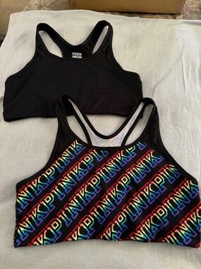 PINK Victoria Secret Black Sports Bra & PINK Victoria Secret Rainbow Sports Bra